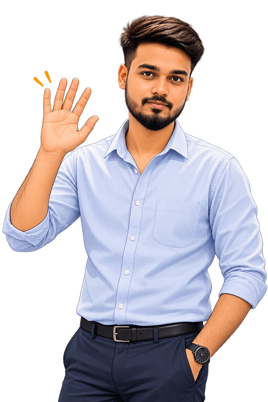 Illustrated portrait of Kousigan A waving hello